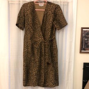 Vintage 100% silk leopard print wrap dress